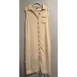 Vintage Nadia Linen Button Front Maxi Dress Medium Cottagecore Minimalist USA